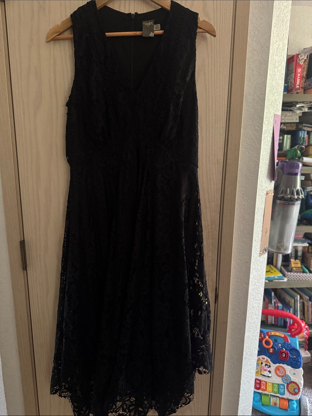 Taylor Black Lace V-Neck Sleeveless Midi Dress